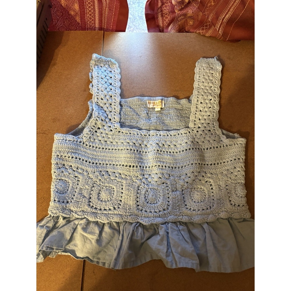 Boho Crochet Tank L Cottagecore Prairie Ruffle Top